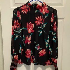New Flying Tomato Women Boho Sheer Long Sleeve Floral  Blouse size S